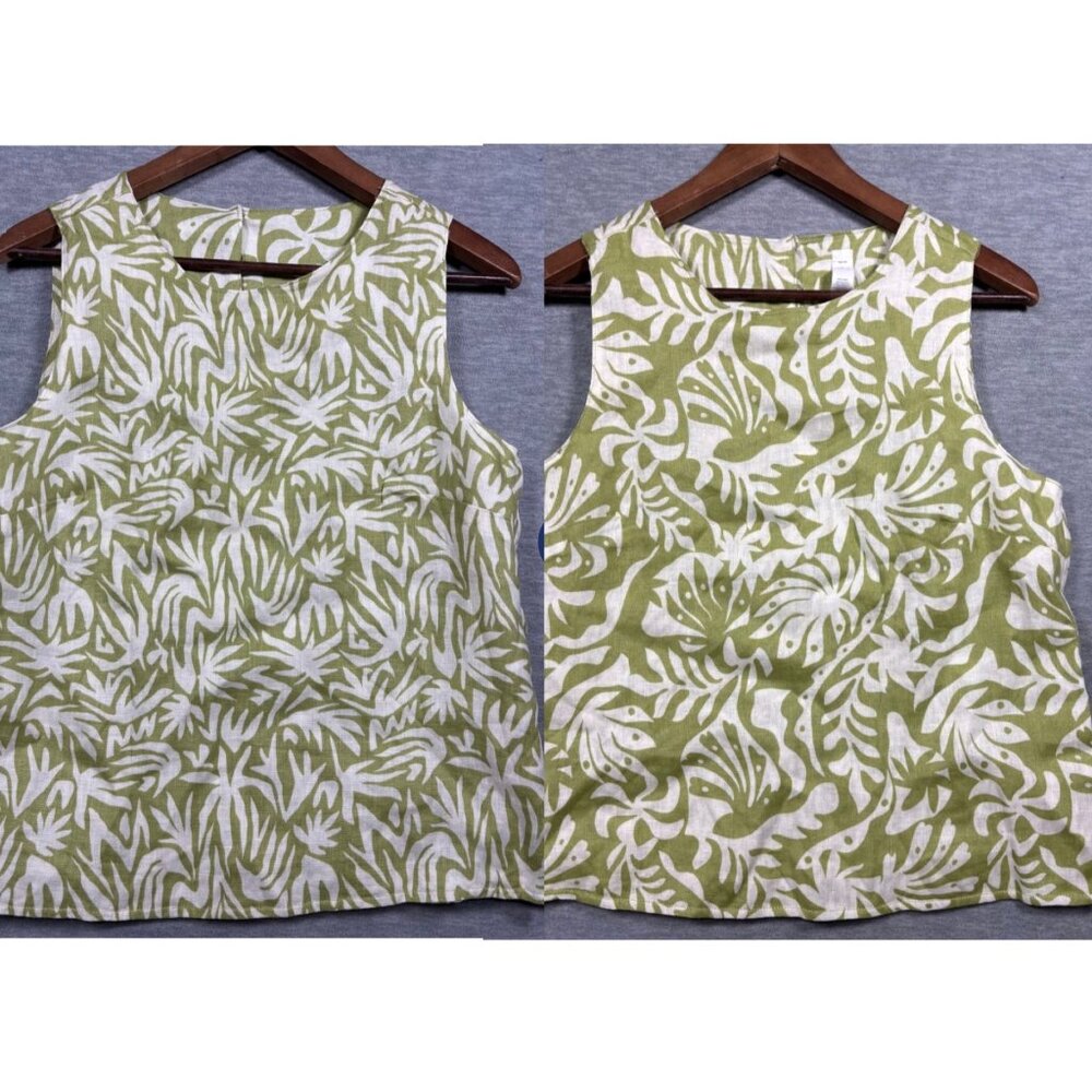Rachel Zoe Womens Tank Top S Green White Linen Sleeveless Reversible